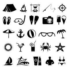 Summer icons on white background.