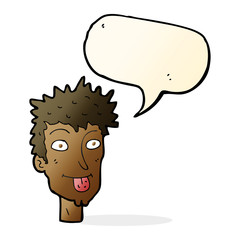 cartoon man sticking out tongue with speech bubble