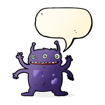 cartoon alien monster with speech bubble