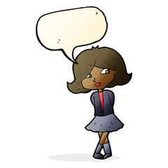 cartoon happy girl with speech bubble
