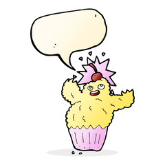 cartoon cupcake monster with speech bubble