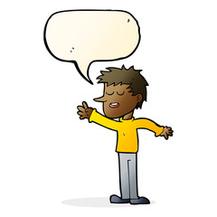 cartoon happy man reaching with speech bubble