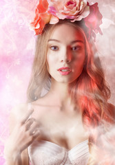 Romantic woman with flower on head