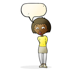 cartoon surprised woman with speech bubble