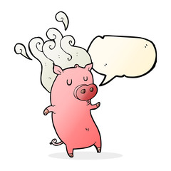 smelly cartoon pig with speech bubble