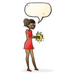 cartoon woman clapping hands with speech bubble