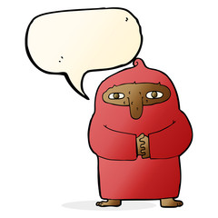 cartoon monk in robe with speech bubble