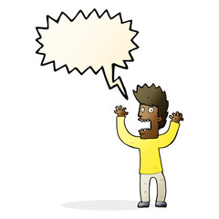 cartoon terrified man with speech bubble