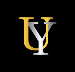 UY initial letter with gold and silver
