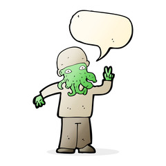 Fototapeta premium cartoon cool alien with speech bubble