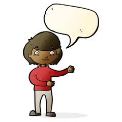 cartoon happy person with speech bubble