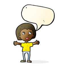 cartoon happy person with speech bubble