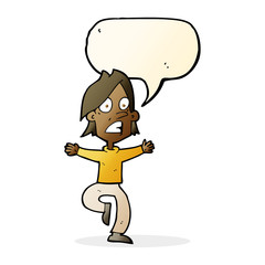 cartoon panicking man with speech bubble