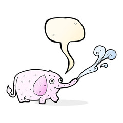 cartoon funny little elephant squirting water with speech bubble