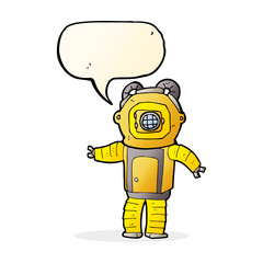 cartoon deep sea diver  with speech bubble