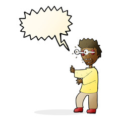 cartoon terrified boy with speech bubble