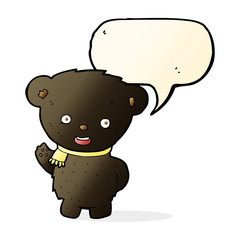 cartoon black bear waving with speech bubble
