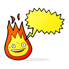 cartoon friendly fireball with speech bubble