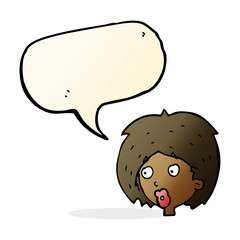 cartoon woman looking with speech bubble