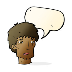 cartoon worried man with speech bubble