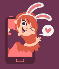 Cute Bunny Lover Girl Showing on Phone Screen