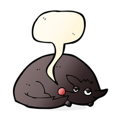 cartoon curled up dog with speech bubble