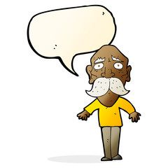 cartoon sad old man with speech bubble