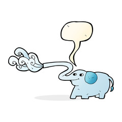 cartoon elephant squirting water with speech bubble