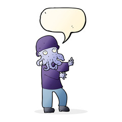 cartoon monster man with speech bubble