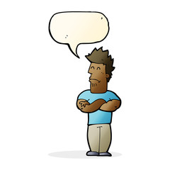 cartoon sulking man with speech bubble