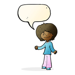 cartoon happy woman with speech bubble