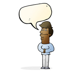 cartoon nervous man with speech bubble
