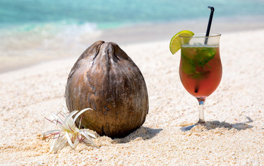 Kokosnuss mit Cocktail