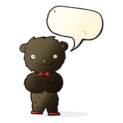 cartoon little black bear with speech bubble