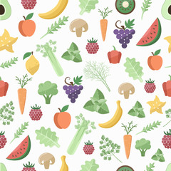 Seamless pattern with fruit and vegetables.