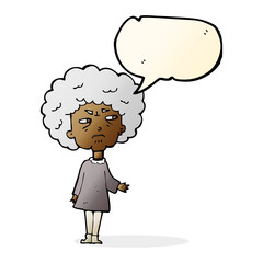 cartoon old lady with speech bubble