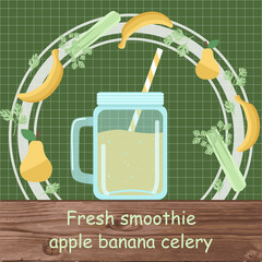 Fresh smoothie recipe. Healthy lifestyle flat illustration.