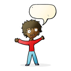 cartoon excited woman with speech bubble