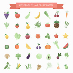Big vegetables and fruit icons set