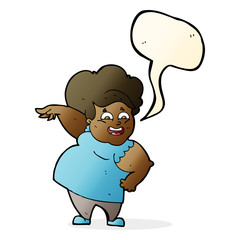 cartoon overweight woman with speech bubble
