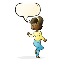 cartoon dancing woman with speech bubble