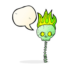 cartoon spooky skull and spine with speech bubble