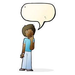 cartoon boy wondering with speech bubble