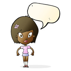 cartoon pretty woman with speech bubble
