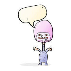 cartoon space alien with speech bubble