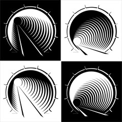 set abstract images of tunnel in the mountain, black and white - obrazy, fototapety, plakaty