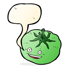 cartoon green tomato with speech bubble