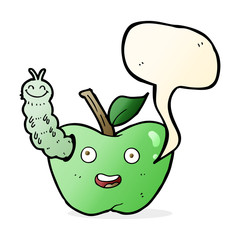 cartoon apple with bug with speech bubble