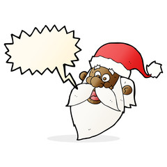 cartoon jolly santa claus face with speech bubble