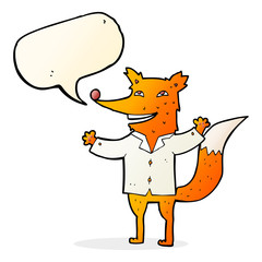 cartoon happy fox wearing shirt with speech bubble